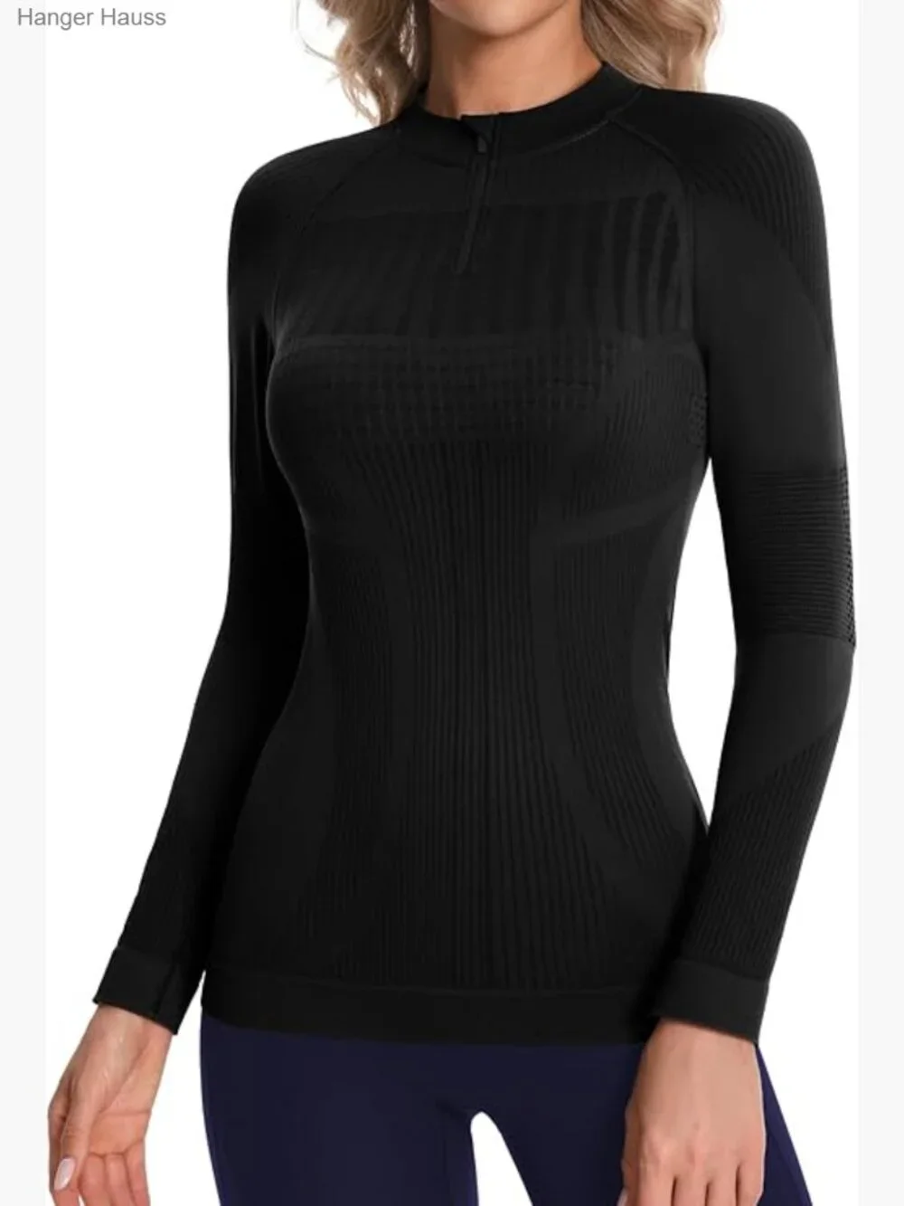 Seamless Quarter Zip Thermal Base Layer Top Long Sleeve Compression Workout